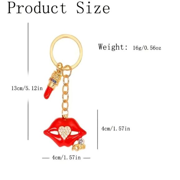 BAG CHARM Black Heart Hat Lips Lipstick Mini Bag Charms Key Chain Gold Tone - Picture 4 of 4